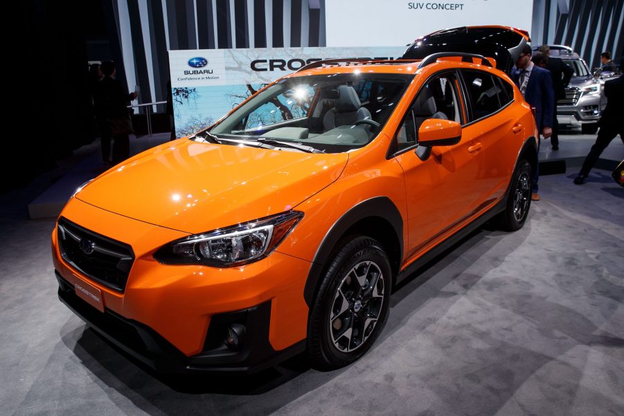 A Subaru Crosstrek displayed at an auto show