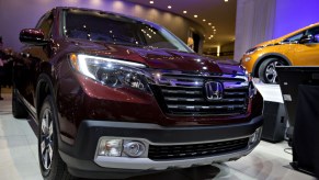 A Honda Ridgeline sits on display after winning an award