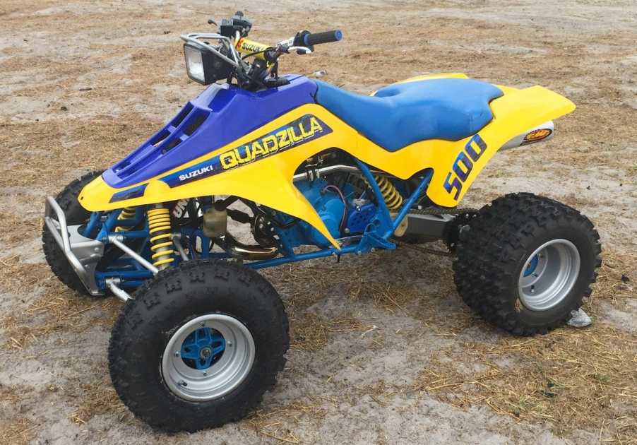 the legendary quadzilla suzuki LT500 parked in the mud