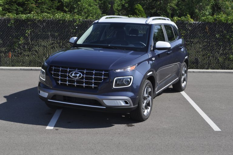 The 2020 Hyundai Venue Denim trim parked in parking lot