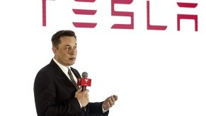 Elon Musk speaking at a Tesla event in China