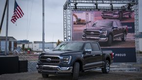 The 2021 Ford F-150 King Ranch Truck appears at the Ford Built for America event at Ford’s Dearborn Truck Plant