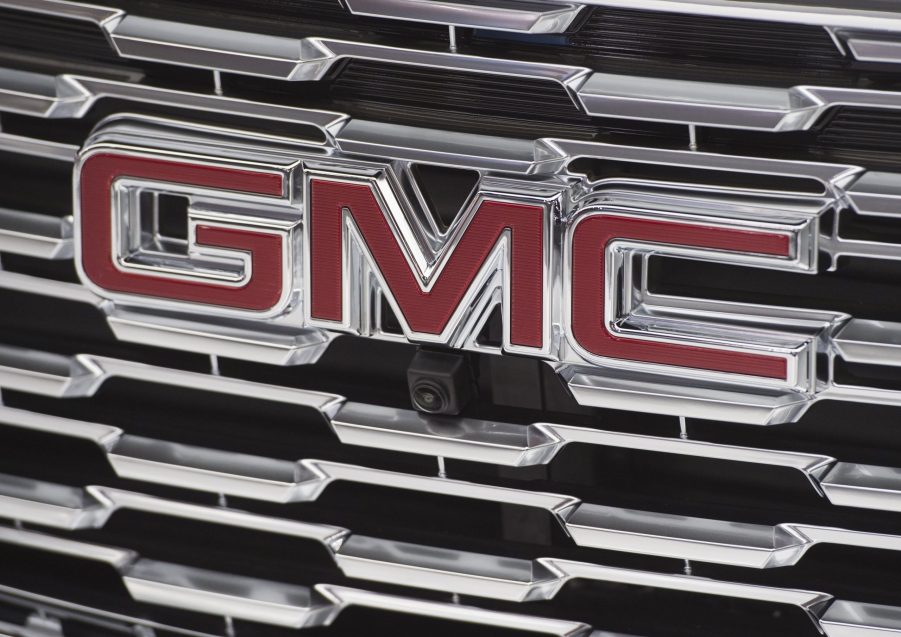 The GMC logo is seen during the 2017 North American International Auto Show in Detroit, Michigan