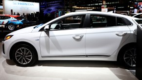 A Hyundai Ioniq on display at an auto show