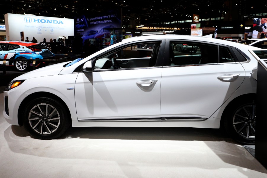 A Hyundai Ioniq on display at an auto show