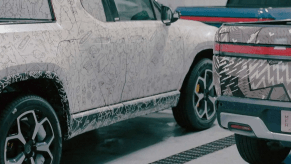 Leaked image of a extended cab Rivian pickup or Bronco rival