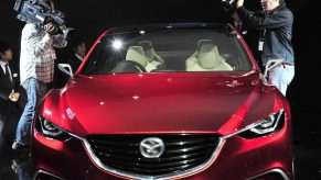 A Mazda diesel car on display t an auto show