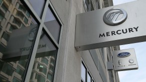 The Mercury logo is displayed on a sign outside San Francisco Ford Lincoln Mercury on June 2, 2010, in San Francisco, California