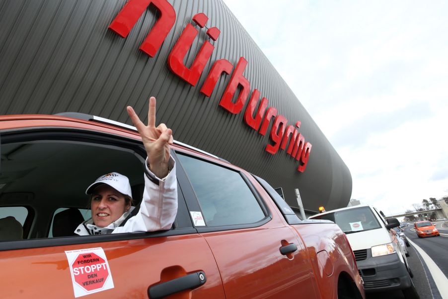 Sabine Schmitz in her car at the Nürburgring in 2014