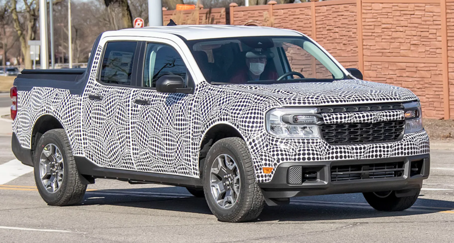 A 2022 Ford Maverick Prototype parked near building