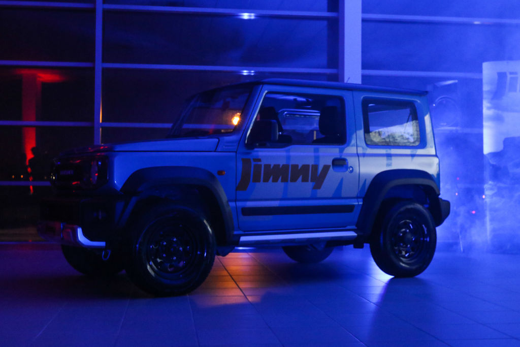 A purple Suzuki Jimny on display