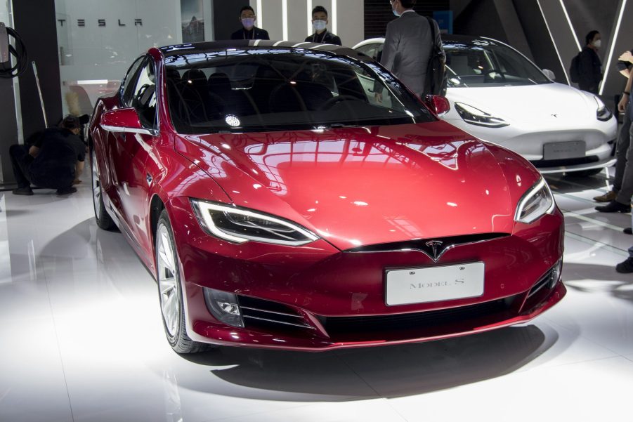 A Tesla Model S electric car is on display during 2020 Beijing International Automotive Exhibition