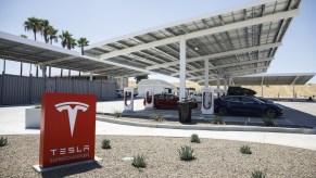 A Tesla supercharging station in California