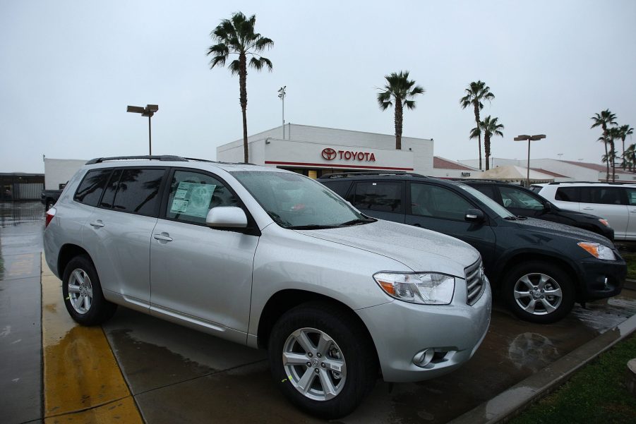 Toyota Highlander SUVs for sale at a car dealership