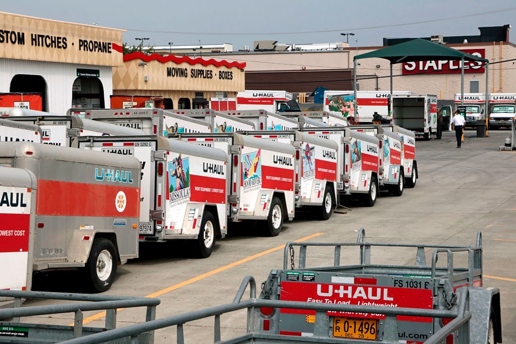 U-Haul trailers all in a row