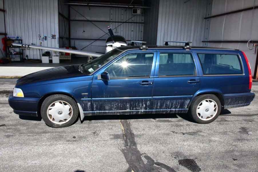 This blue Volvo station wagon is the most expensive volvo ever due to its "New York" vanity plate