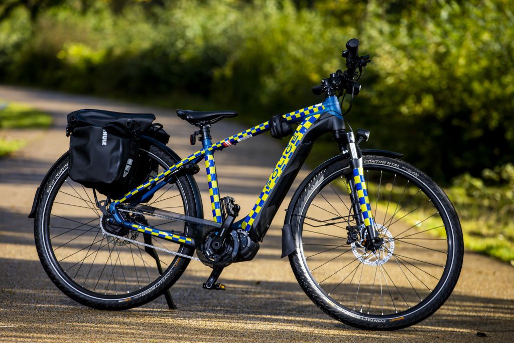 an electric bike sits on a park pathway