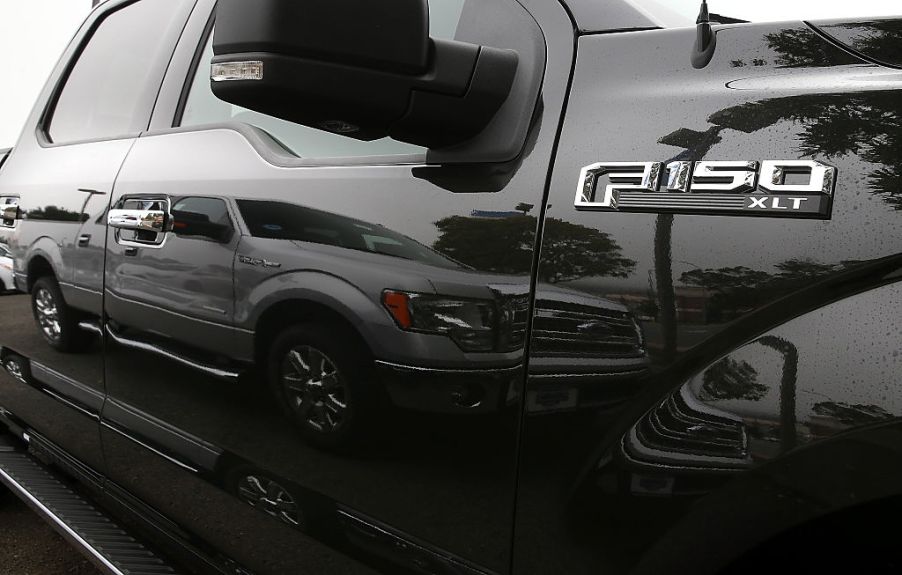 Closeup of a black Ford F-150