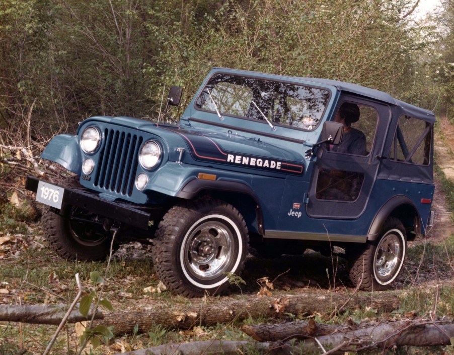 The CJ Jeep driving through the woods