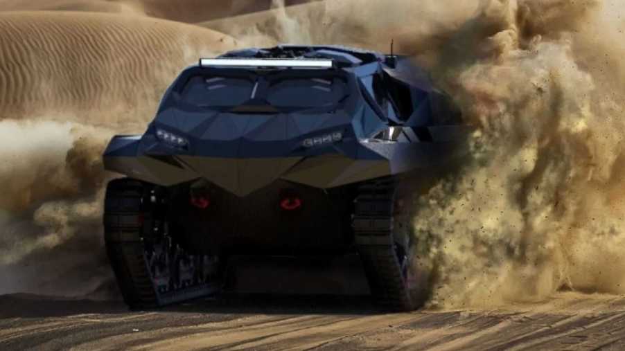 Storm tank blasting through sand