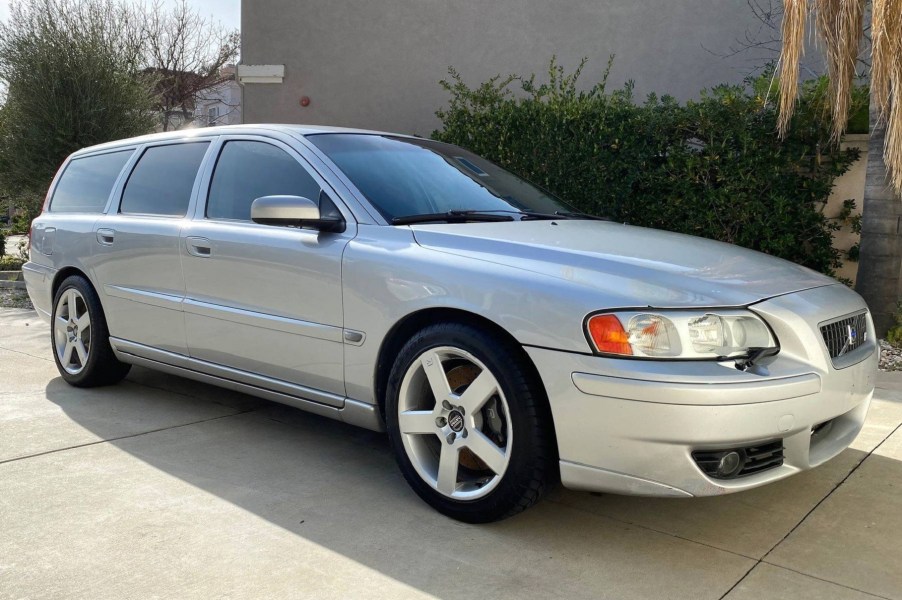 A silver 2005 Volvo V70R parked in a driveway