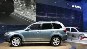 The 2009 Subaru Forester debuts at a press conference during the press days at the 2008 North American International Auto Show at Combo Hall in Detroit, Michigan, on January 13, 2008