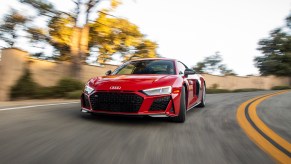 An image of a red Audi R8 outdoors.