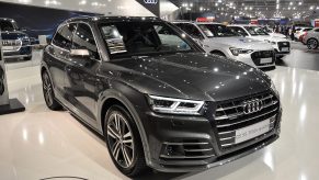 A Audi Q5 55 TFSIe Quattro is seen during the Vienna Car Show press preview at Messe Wien