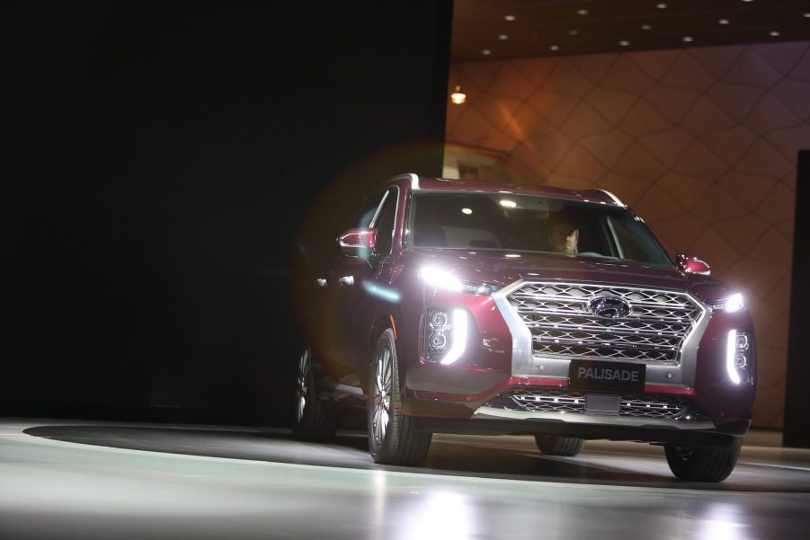 Burgundy Hyundai Motor Co. Palisade sports utility vehicle (SUV) is displayed during AutoMobility LA ahead of the Los Angeles Auto Show