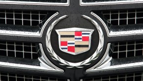 A silver and black Cadillac Escalade grille