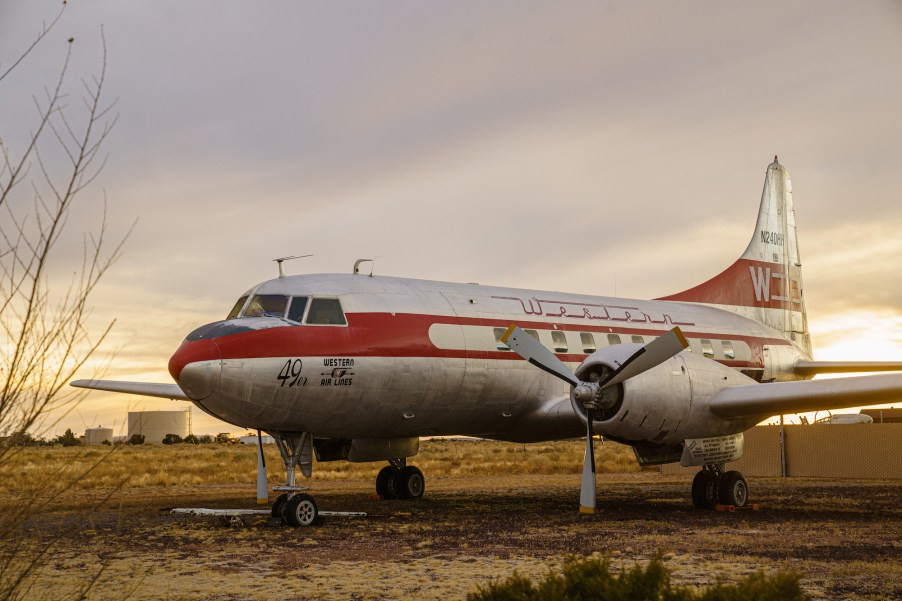 Two men made an RV out of an airplane similar to this Western Airlines Convair CV-240, on display at Planes of Fame Air Museum on January 8, 2021, in Valle, Arizona