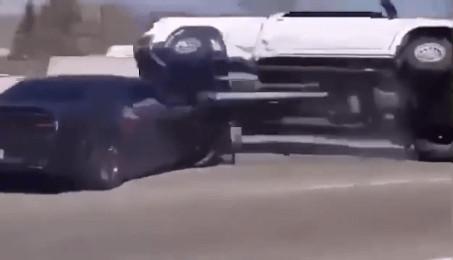 Dodge Challenger Hellcat crashes into Chevy Silverado