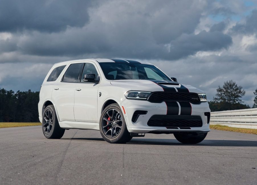 An image of a Dodge Durango SRT Hellcat parked outside.