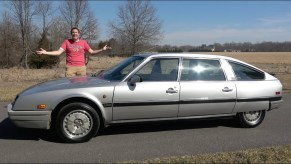 Doug DeMuro with a silver 1986 Citroen CX 25 Prestige Turbo