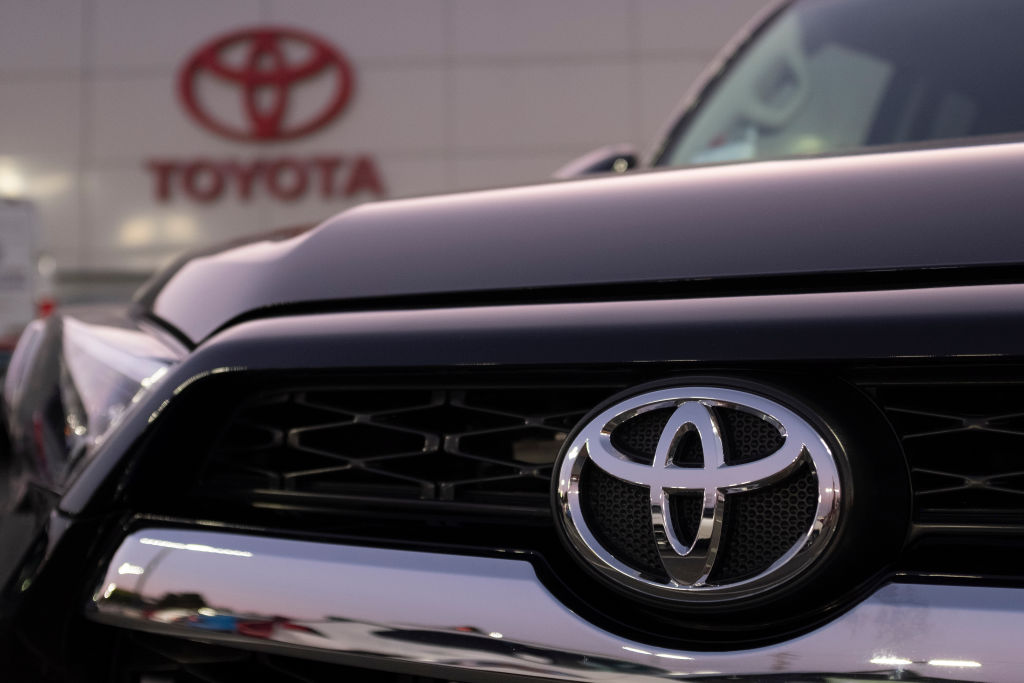 a close up of the 2021 Toyota 4Runner grille with the silver Toyota logo