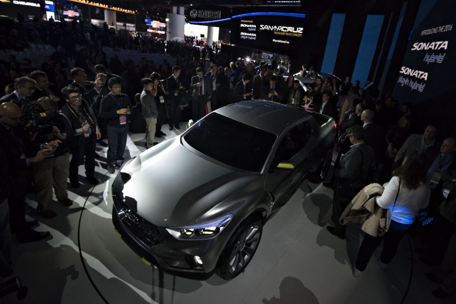 A gray Hyundai Motor Co. Santa Cruz Concept vehicle is displayed during the 2015 North American International Auto Show