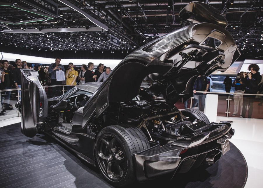 A Koenigsegg Regera KNC hypercar on display at the 2019 Geneva International Motor Show in Geneva, Switzerland