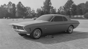 An image of a Ford Mustang prototype parked outdoors.