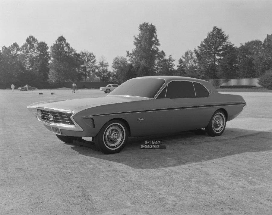 An image of a Ford Mustang prototype parked outdoors.