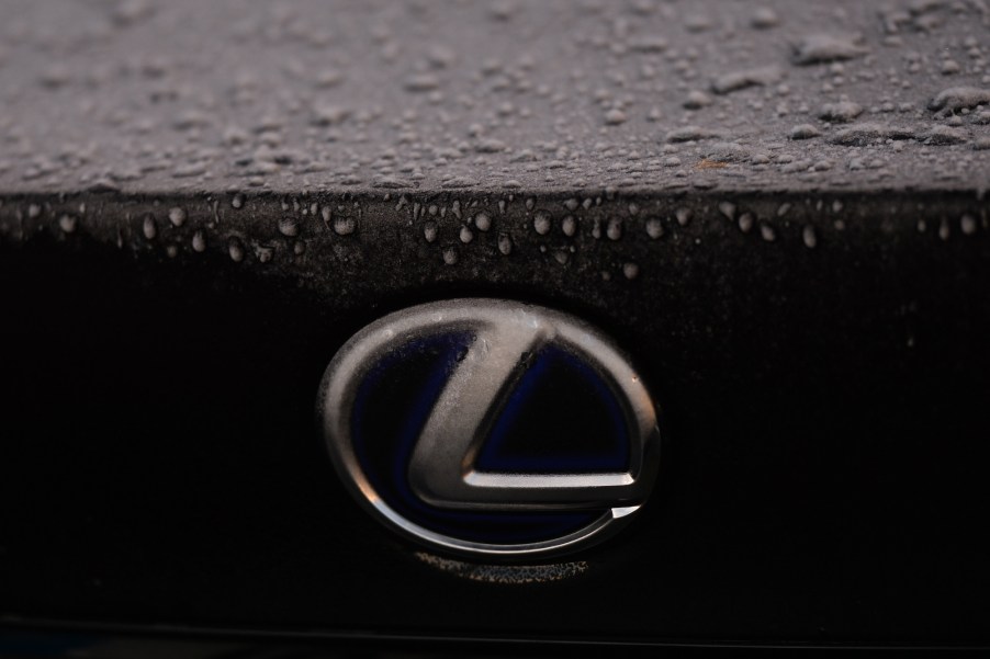 A Lexus logo on a parked black car dotted with raindrops in Dublin city center in Dublin, Ireland, on Monday, January 25, 2021