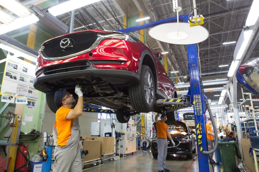 A Mazda CX-5 under maintenance