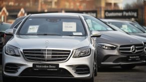 Logos of Mercedes-Benz, a German automotive brand seen on Mercedes-Benz cars in Dublin city center. Mercedes-Benz is recalling over 1.3 million cars in Europe because their emergency call system software could send first responders to the wrong location