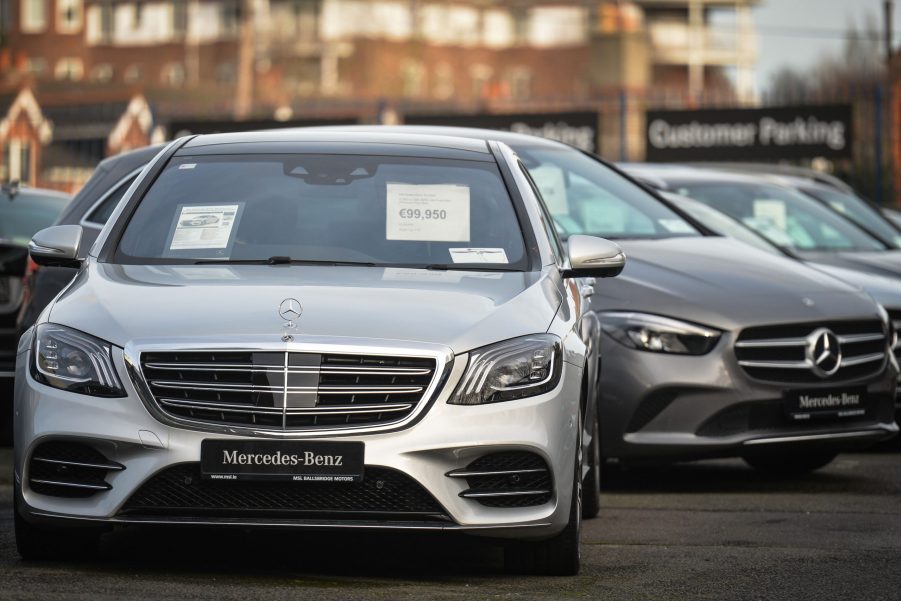 Logos of Mercedes-Benz, a German automotive brand seen on Mercedes-Benz cars in Dublin city center. Mercedes-Benz is recalling over 1.3 million cars in Europe because their emergency call system software could send first responders to the wrong location