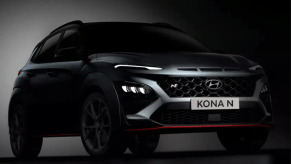 The 2022 Hyundai Kona N with a dark background