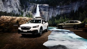 The Subaru Outback XT on display at an auto show