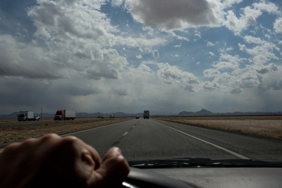 A car road trip west across the desert and mountains in New Mexico on April 18, 2021