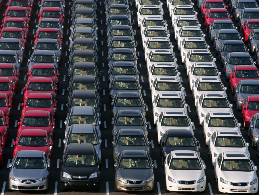 rows of JDM cars awaiting import