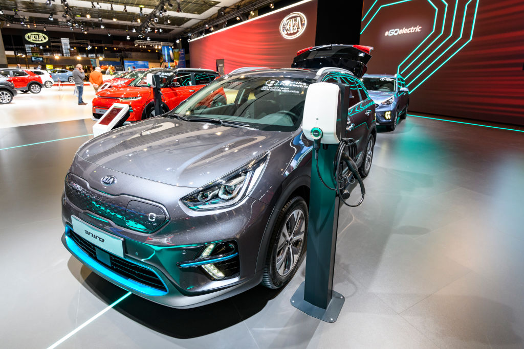 A gray kia niro ev on display