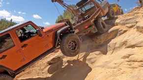 Jeep getting towed out of a canyon in Utah