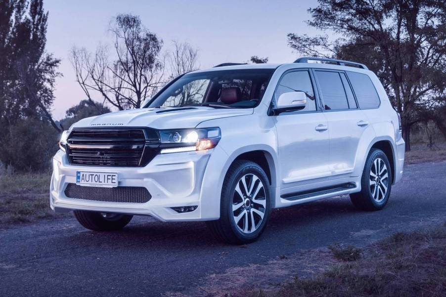 The 2020 Toyota Land Cruiser 200 Series on the road